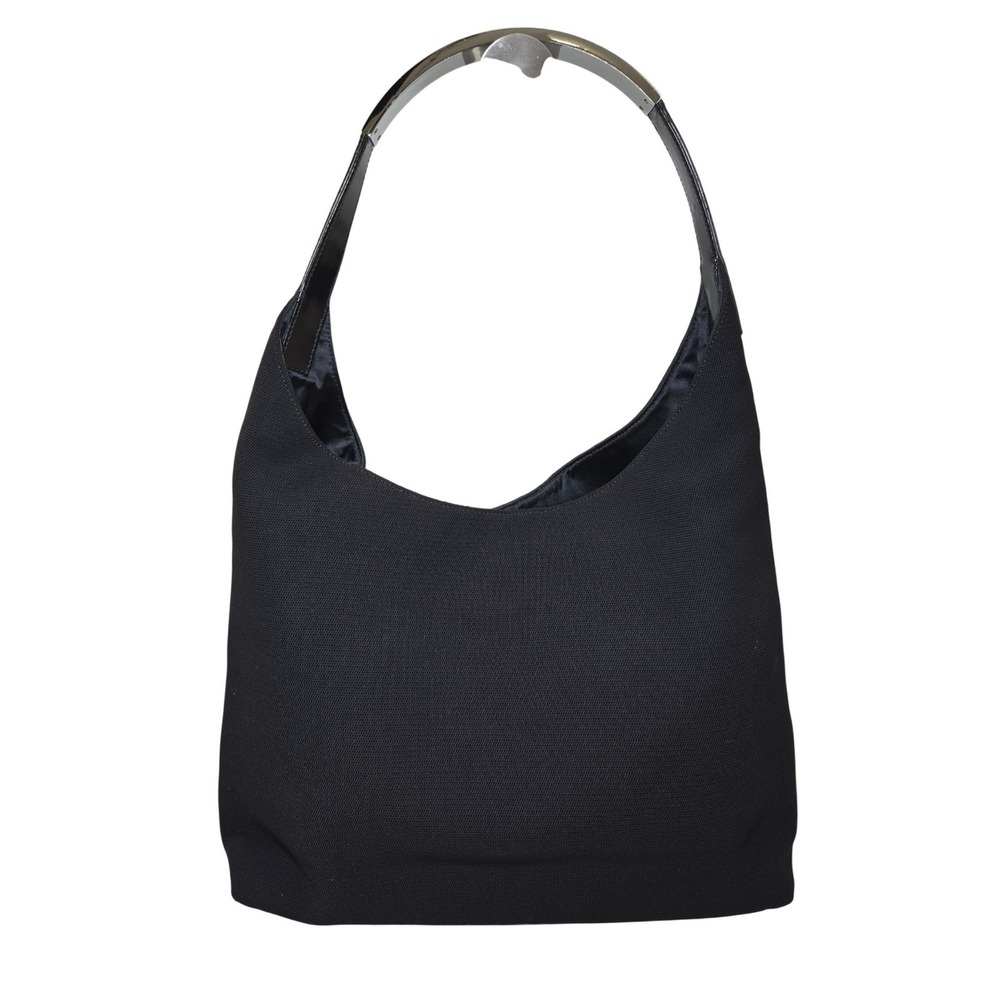 Gucci Black Canvas Hobo Bag Metal Handle Patent Leather Trim - Picture 2 of 11
